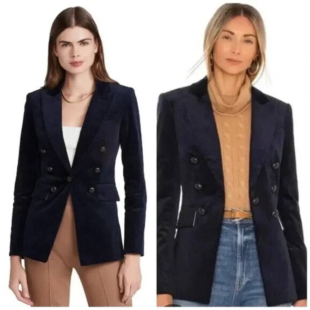 $698 Veronica Beard Cliff ink black corduroy Dickey jacket elbow patch blazer 0